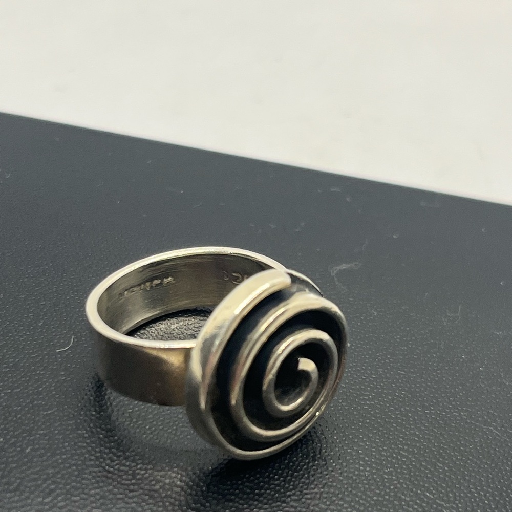 Mexico sterling silver abstract swirl circle wide band ring size 6.75 vintage - Picture 10 of 16